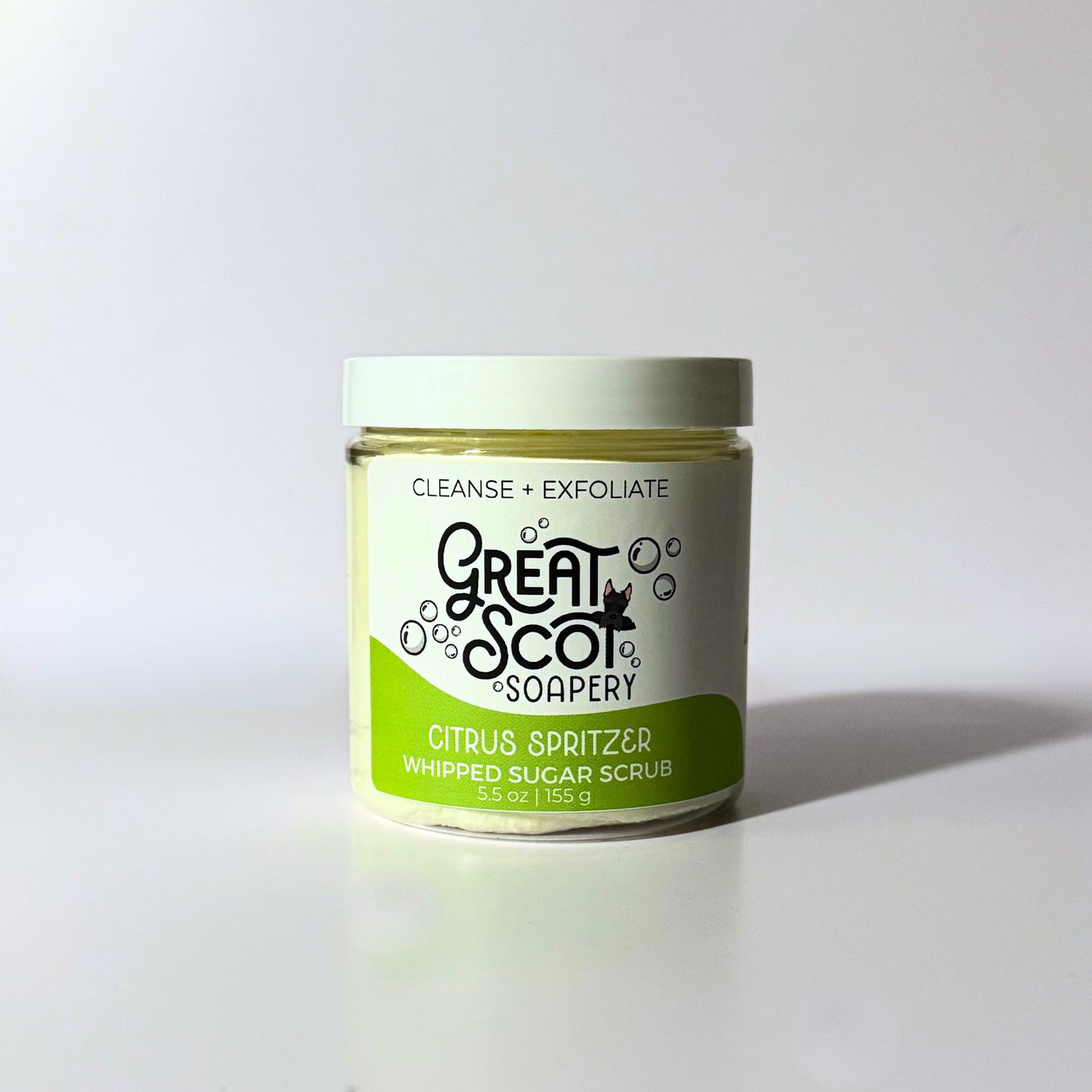 Jar of Great Scot Soapery Citrus Spritzer Whipped Sugar Scrub on a white background