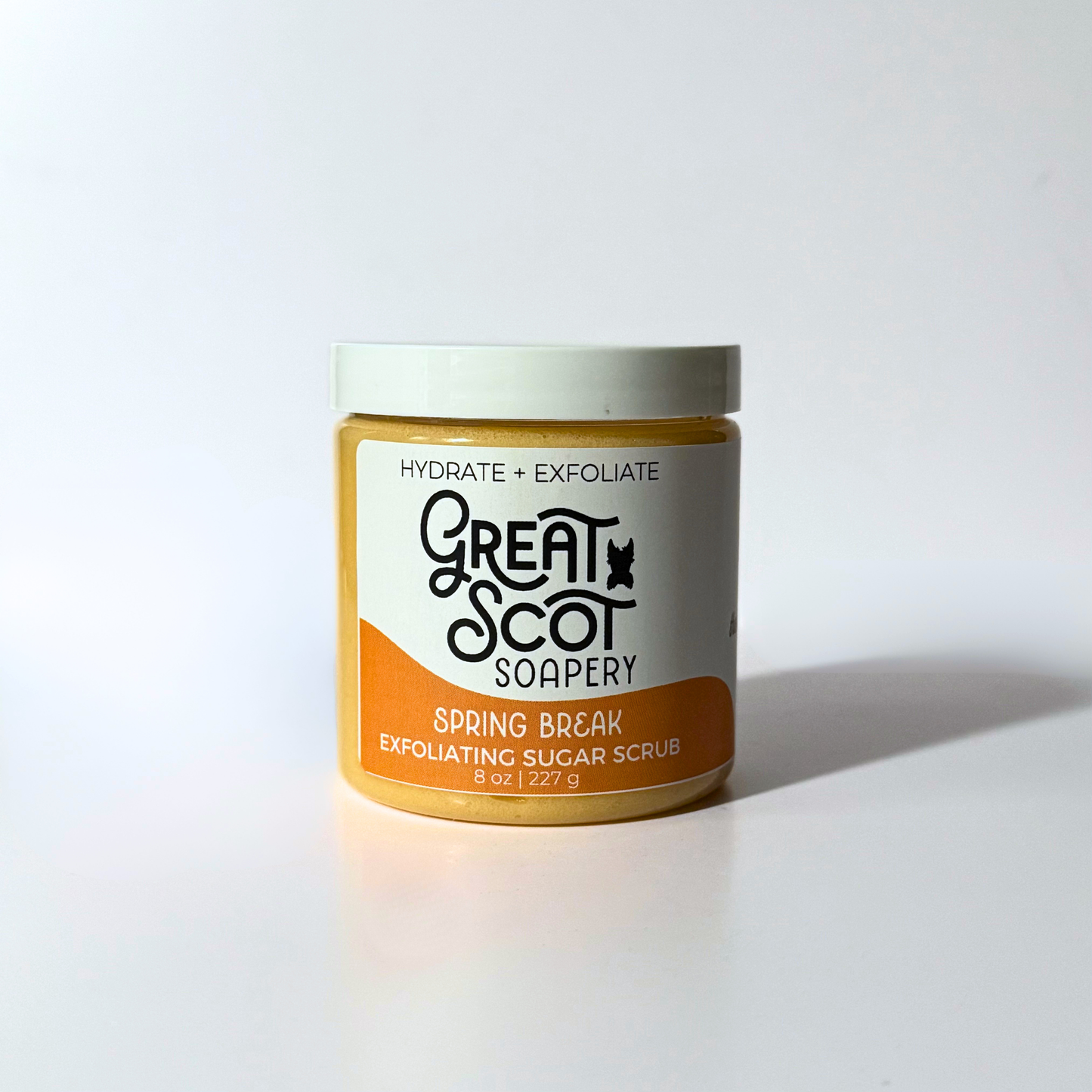 Jar of Great Scot Soapery Spring Break Exfoliating Sugar Scrub on a white background