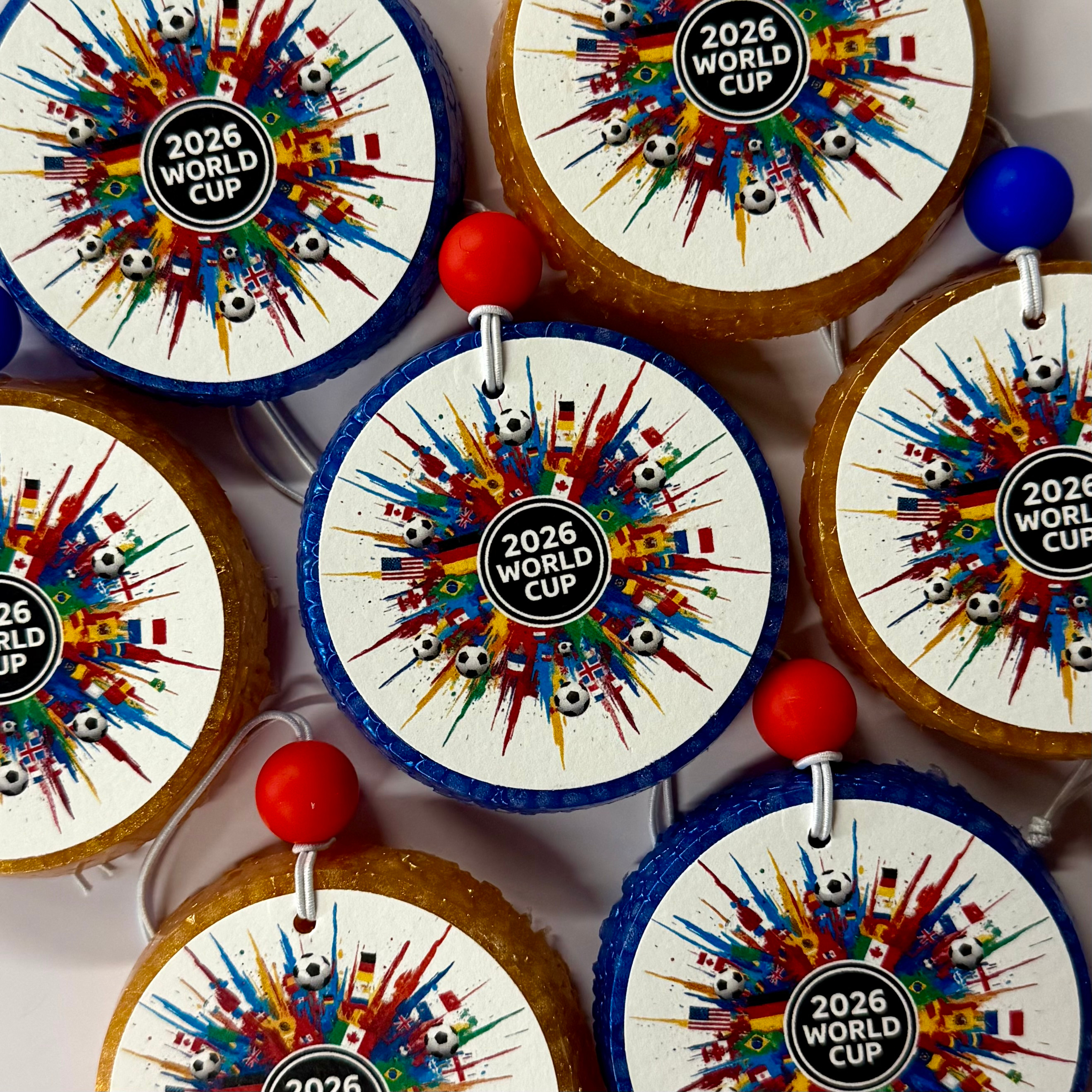 Decorative items with 2026 World Cup design on a white background