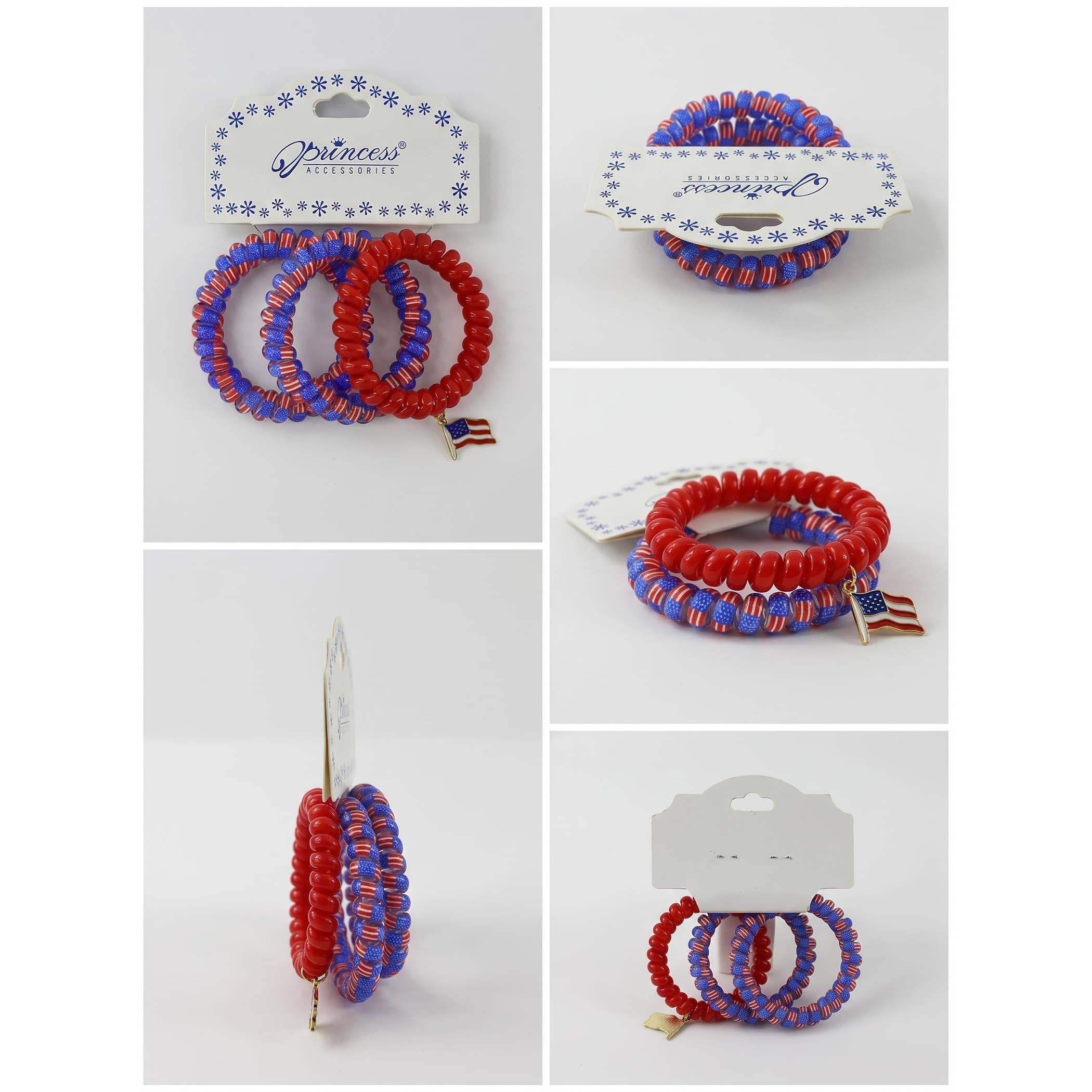 American Flag 3-pc Spiral Hair Tie with Charm