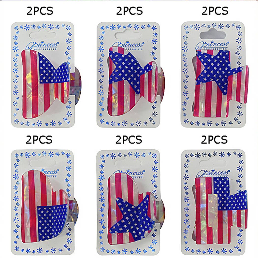 USA Theme Independence Day Hair Claw Clips