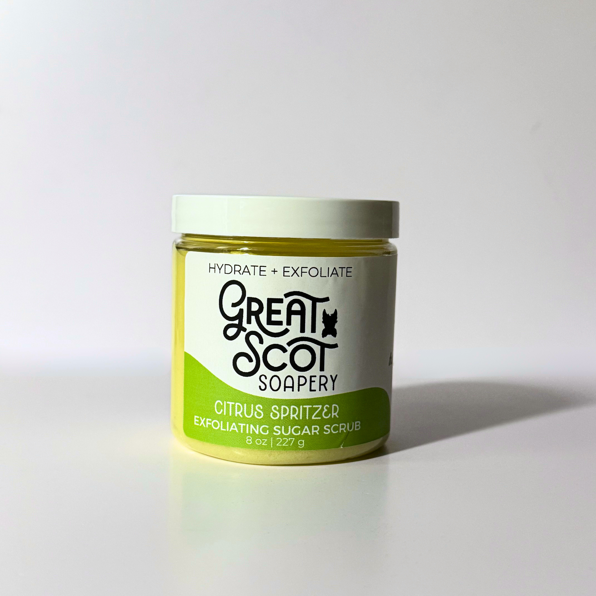 Jar of Great Scot Soapery Citrus Spritzer Exfoliating Sugar Scrub on a white background