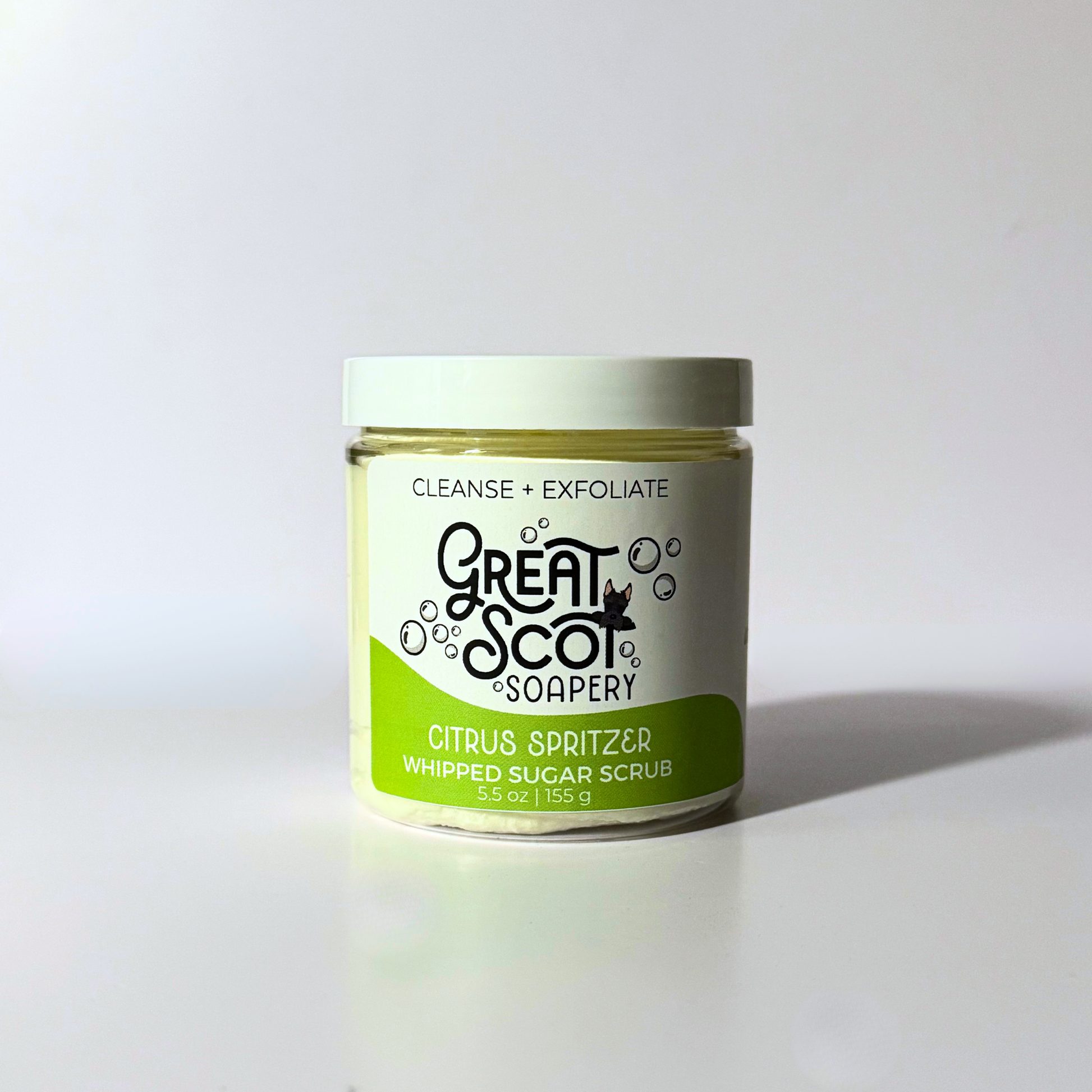 Jar of Great Scot Soapery Citrus Spritzer Whipped Sugar Scrub on a white background