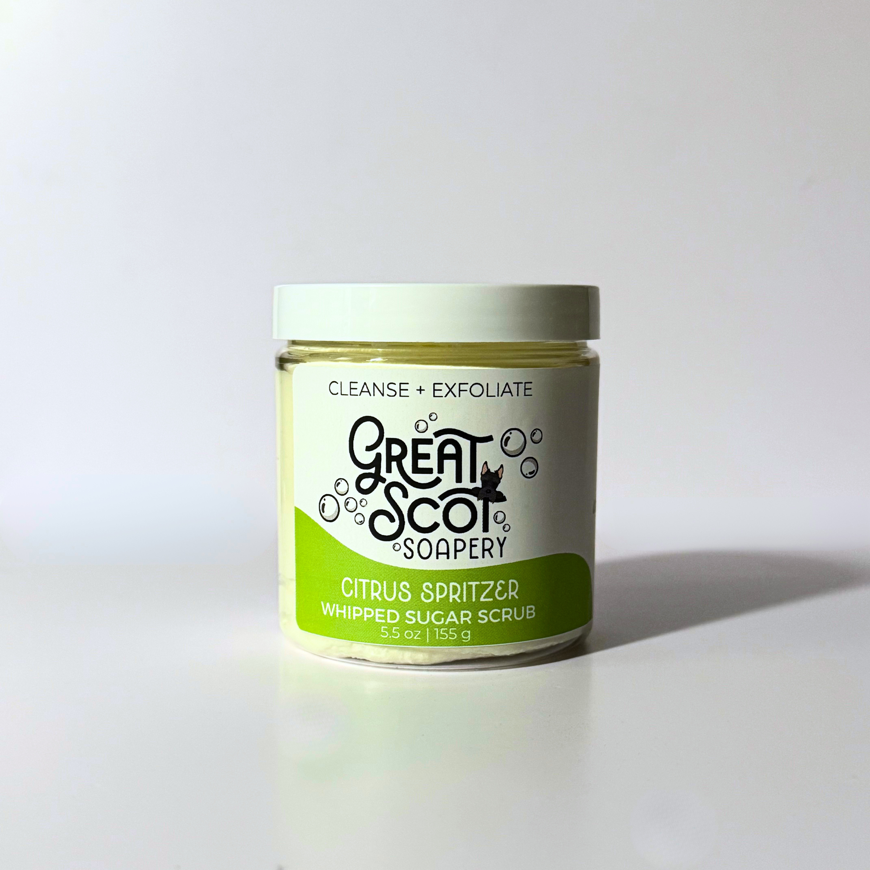 Jar of Great Scot Soapery Citrus Spritzer Whipped Sugar Scrub on a white background