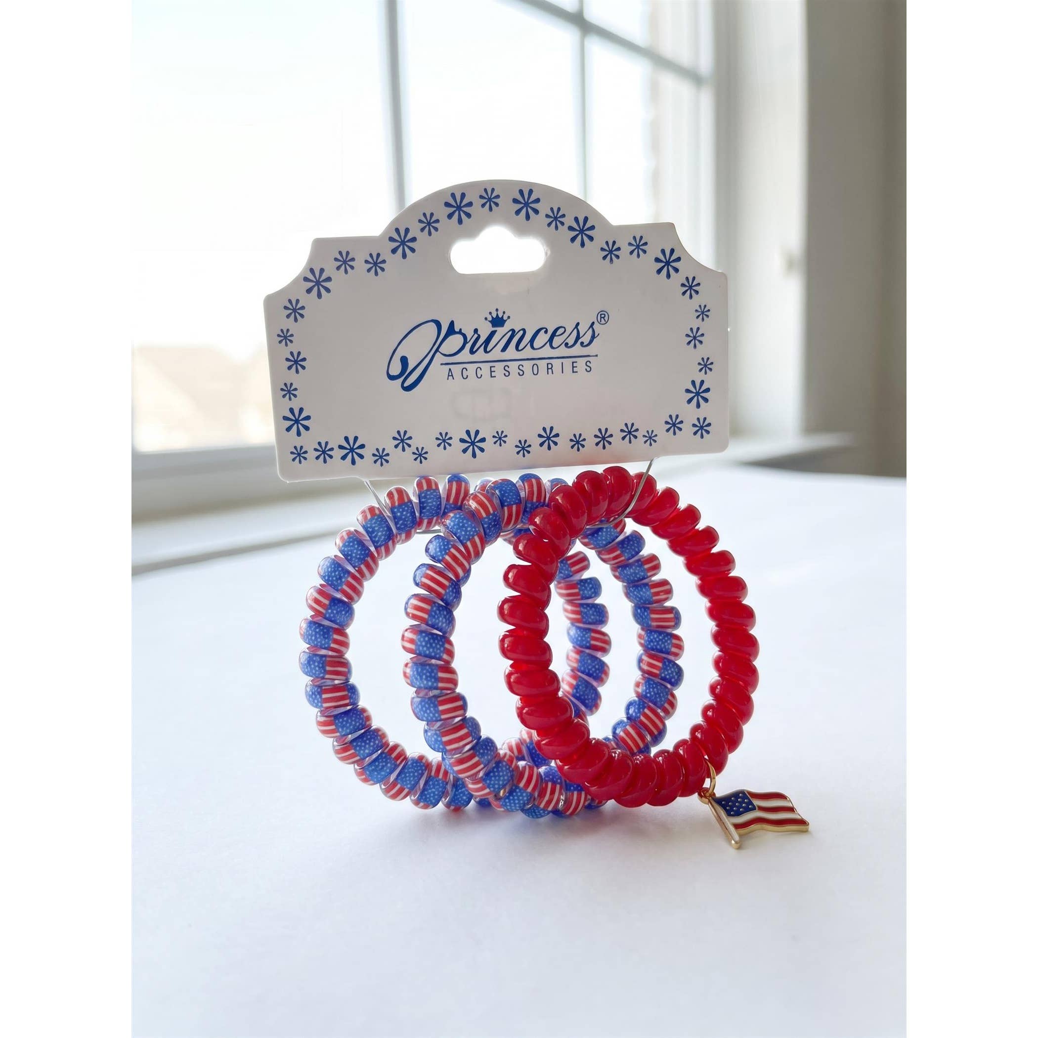 American Flag 3-pc Spiral Hair Tie with Charm