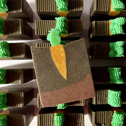 Soap with carrot in dirt design